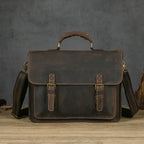 Pi-Mart leather one-shoulder crossbody laptop bag with top layer leather, featuring a sleek design and adjustable strap.