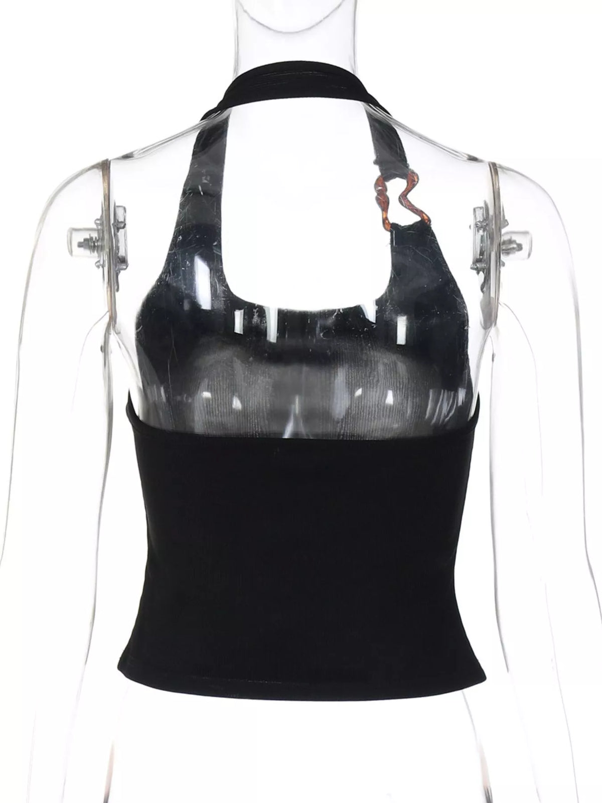 Ribbed halter neck tank top from Plush Fashion Hub featuring a fitted sleeveless design in a neutral color.