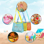 Perfecsy beach toy mesh bag for kids with seashell design, ideal for storing sand toys, pool accessories, and swimming gear.