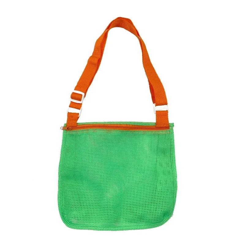 Plush Fashion Hub beach toy mesh bag for kids, featuring seashell design, ideal for storing sand toys and swimming accessories.