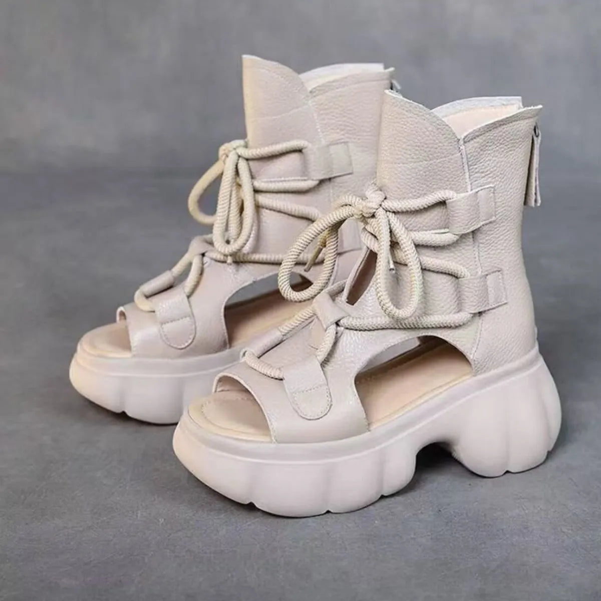 Trendsi chunky platform lace-up sandals featuring thick soles and adjustable straps, stylish and perfect for casual summer wear.