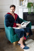 Men’s plush hooded robe from Lotus Linen, featuring ultra-soft fabric and cozy design for comfortable everyday wear.