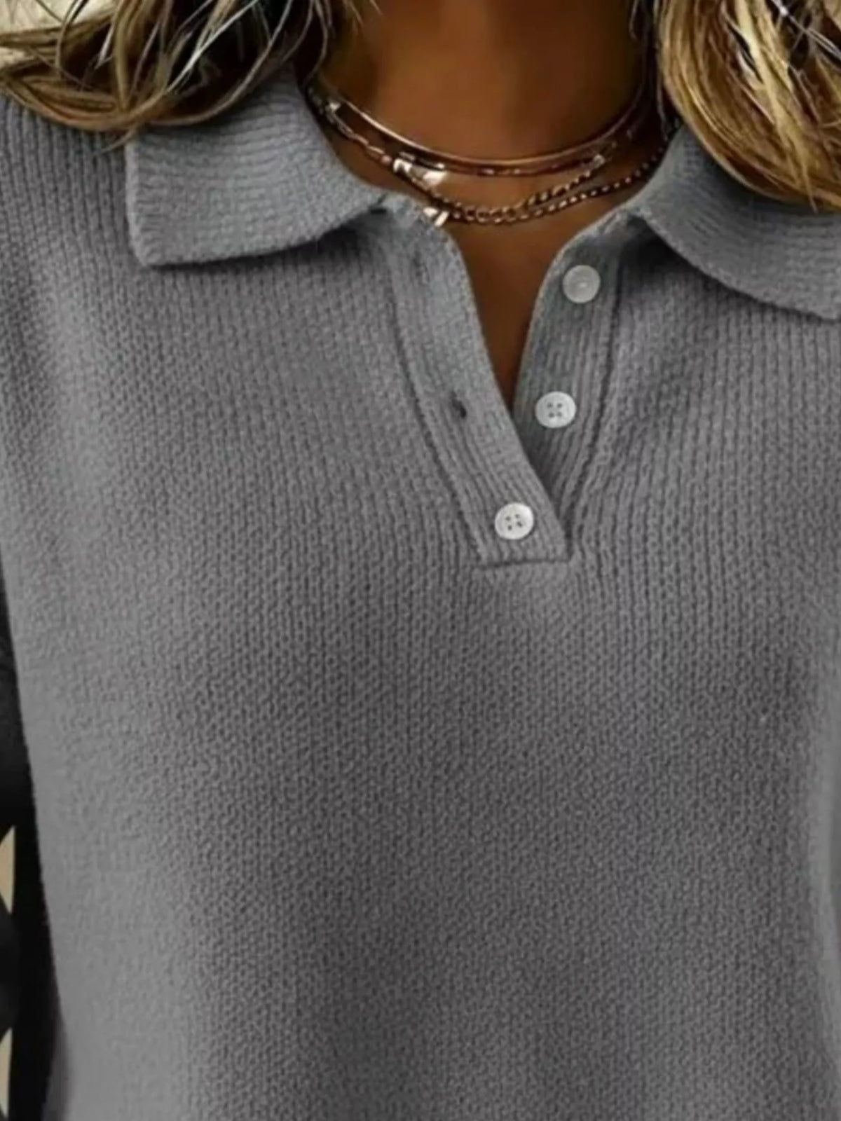 Plus size Trendsi full size button detail dropped shoulder sweater with a cozy knit texture and relaxed fit.
