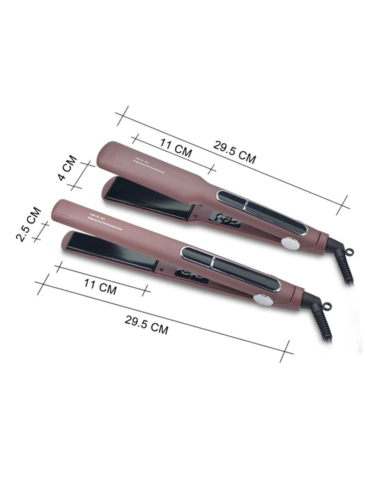 Plush Fashion Hub 2-in-1 hair straightener and curling iron with ceramic plates, black handle, and digital temperature display.