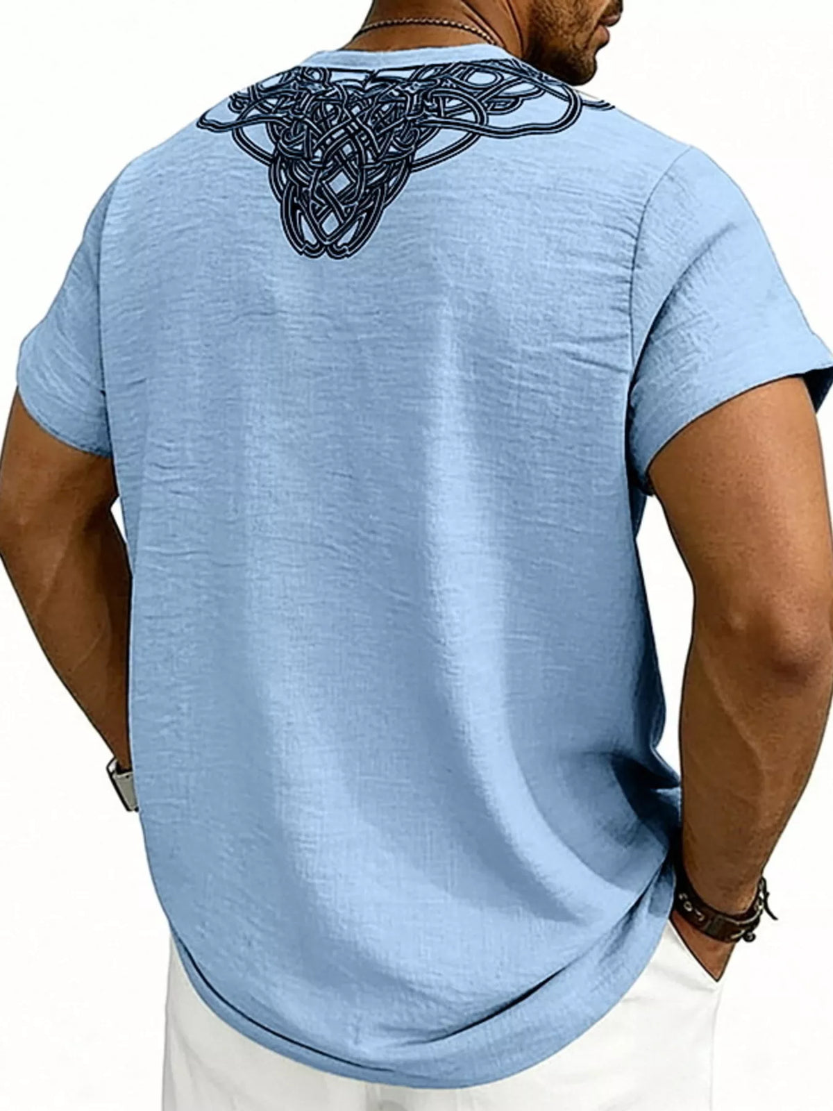Men's plus size printed short sleeve blouse by Plush Fashion Hub featuring a notched collar and vibrant pattern.