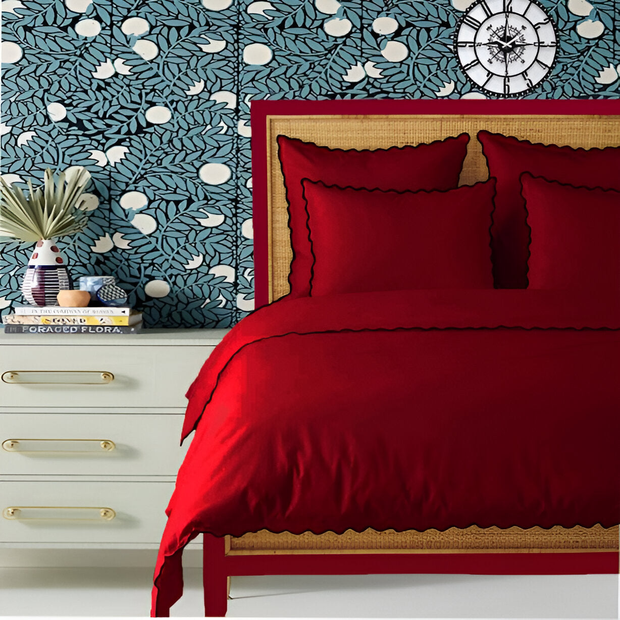 Burgundy 400TC Cotton Small Scallop Embroidery Duvet Cover Set PushpLinen