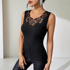 Black ribbed T-shirt top with rhinestone decorations by FitiqueFit, casualwear vest with stylish embellishments.