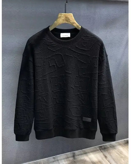 Black textured round neck long sleeve sweatshirt perfect for stylish casual wear