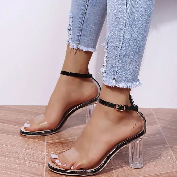 Women's faux leather block heel ankle strap sandals by Plush Fashion Hub with open toe and stylish design.