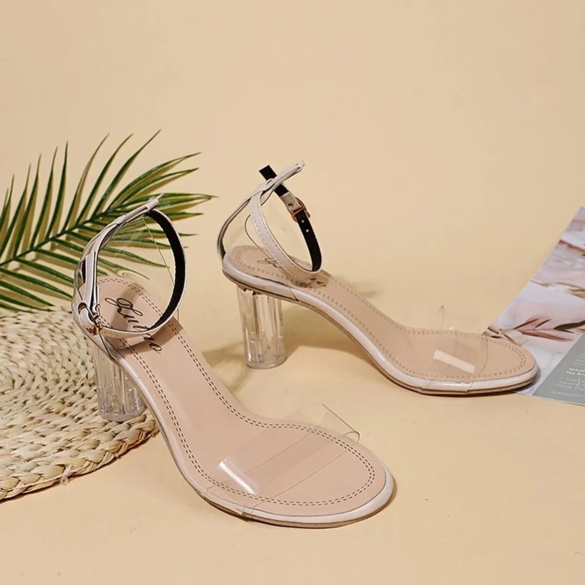 Women's faux leather block heel ankle strap sandals by Plush Fashion Hub, showcasing stylish open-toe design and adjustable ankle strap.