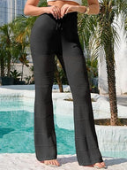 Boho crochet knit beach cover-up pants by FitiqueFit featuring lightweight, casualwear style with intricate crochet detailing.