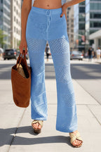 Boho crochet knit beach cover-up pants by FitiqueFit, featuring relaxed casualwear with intricate crochet details and lightweight fabric.