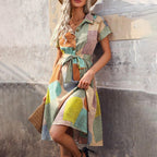 FitiqueFit boho floral midi dress for women with V-neck and short sleeves, perfect for summer casualwear.
