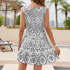 FitiqueFit boho V-neck sleeveless summer beach dress shown on a model, casualwear perfect for warm weather and beach outings.