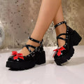 Women's bow decor Mary Jane high heel loafers made of elegant PU leather, featuring a stylish bow detail and comfortable design.