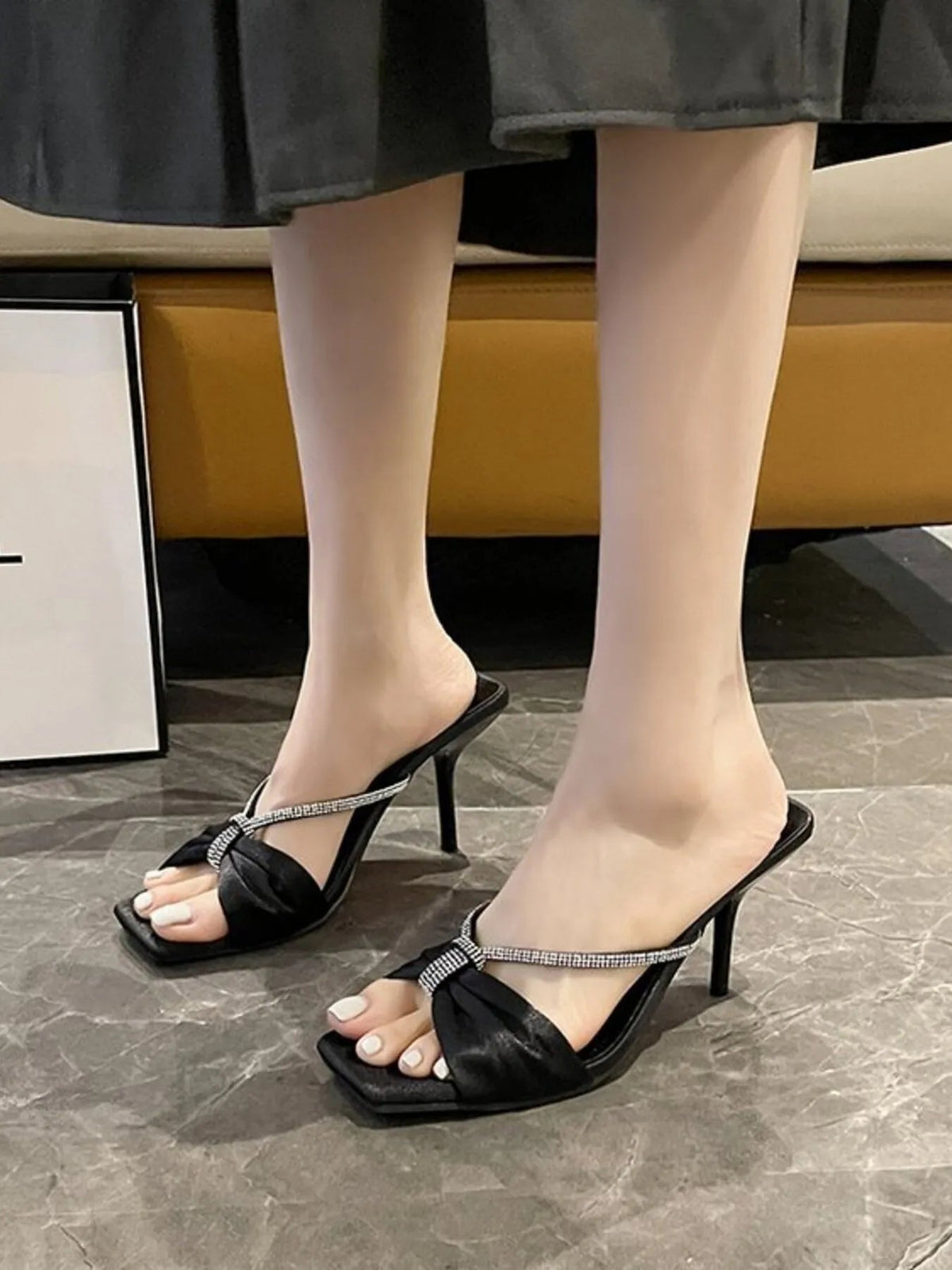 Elegant Faux Leather Mid-Heel Sandals with Bow Detail for Women by Plush Fashion Hub, featuring a stylish mid-heel and decorative bow.