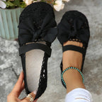 Women's chic round toe slip-on flats with bow detail, breathable mesh comfort shoes by Trendsi.