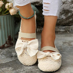 Women's chic round toe slip-on flats with a bow detail, breathable mesh material, comfortable shoe by Trendsi