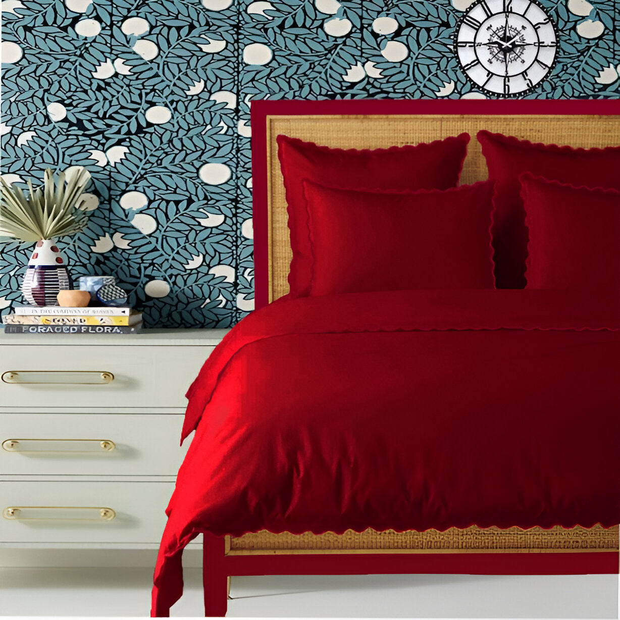 Burgundy 400TC Cotton Small Scallop Embroidery Duvet Cover Set PushpLinen