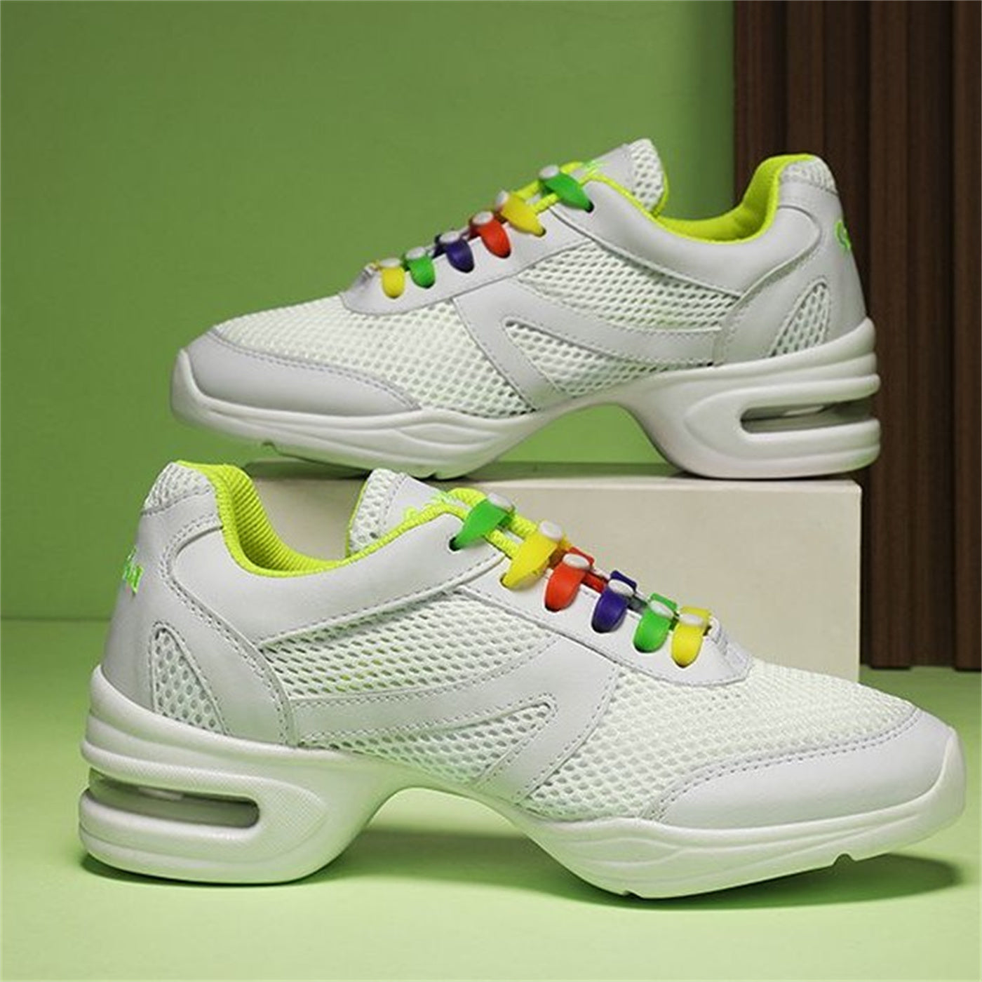 Women’s Air Cushion Mesh Modern Dance Shoes by Plush Fashion Hub, slip-on style with breathable mesh and cushioned sole for comfort.
