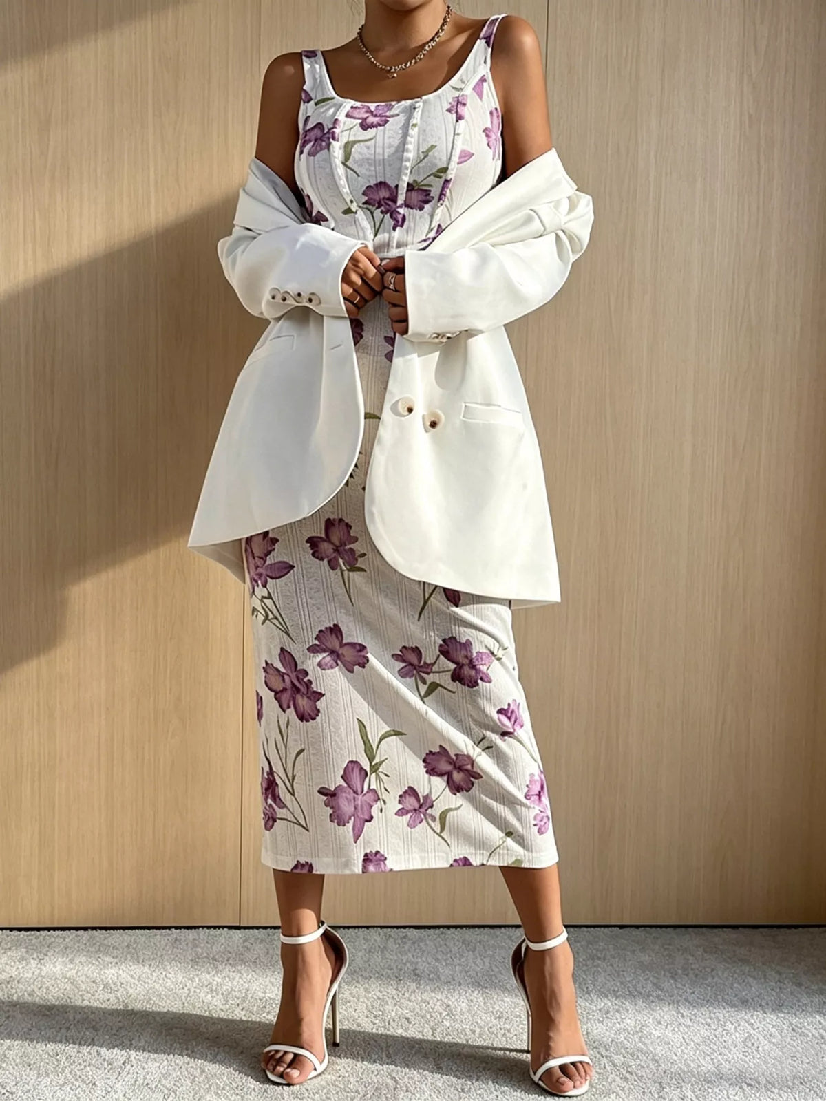 Floral print top and bodycon skirt set from Plush Fashion Hub, stylish clothing set with vibrant floral design, perfect for casual wear.