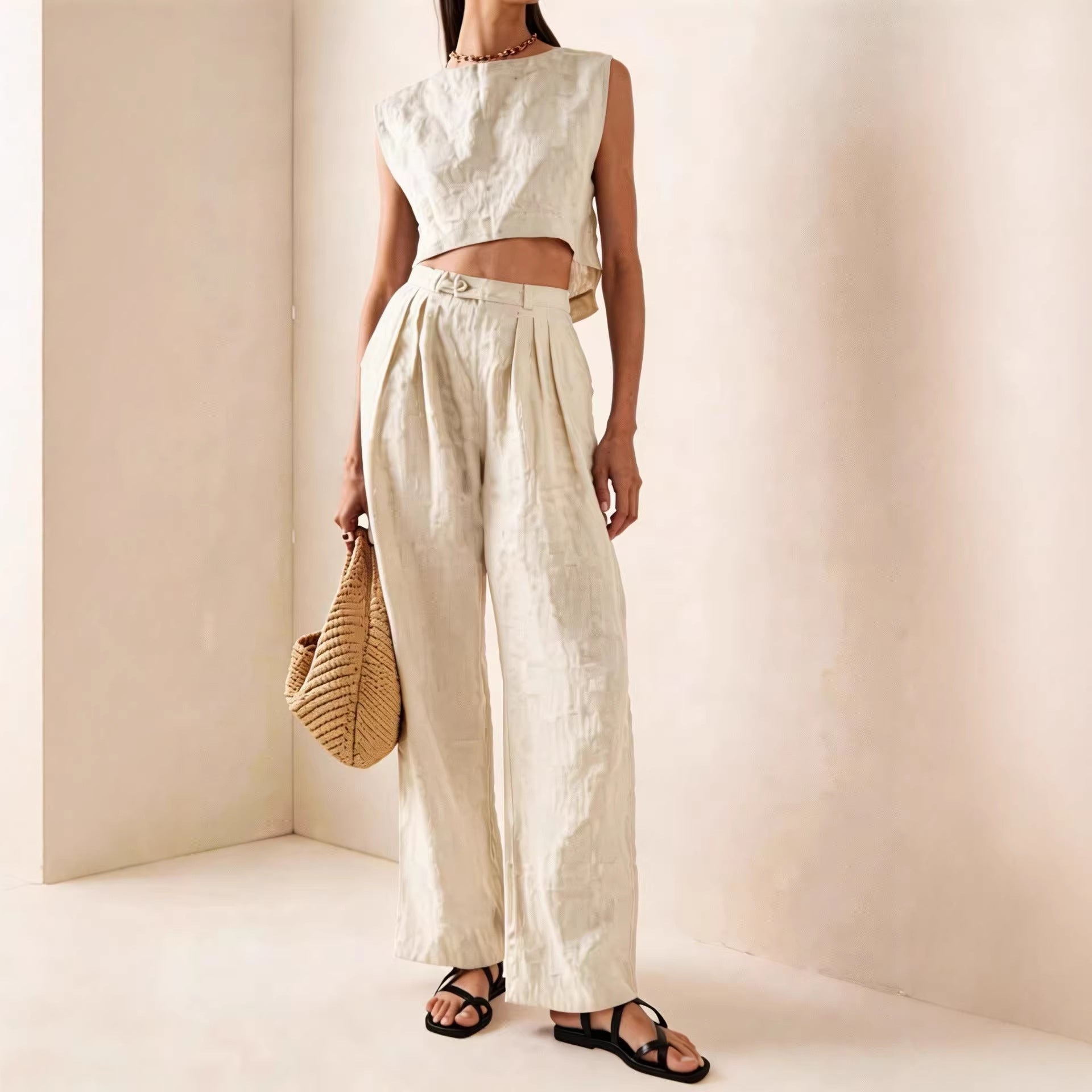 Women's casual two-piece set by Plush Fashion Hub featuring a breathable crew-neck T-shirt and matching pants.