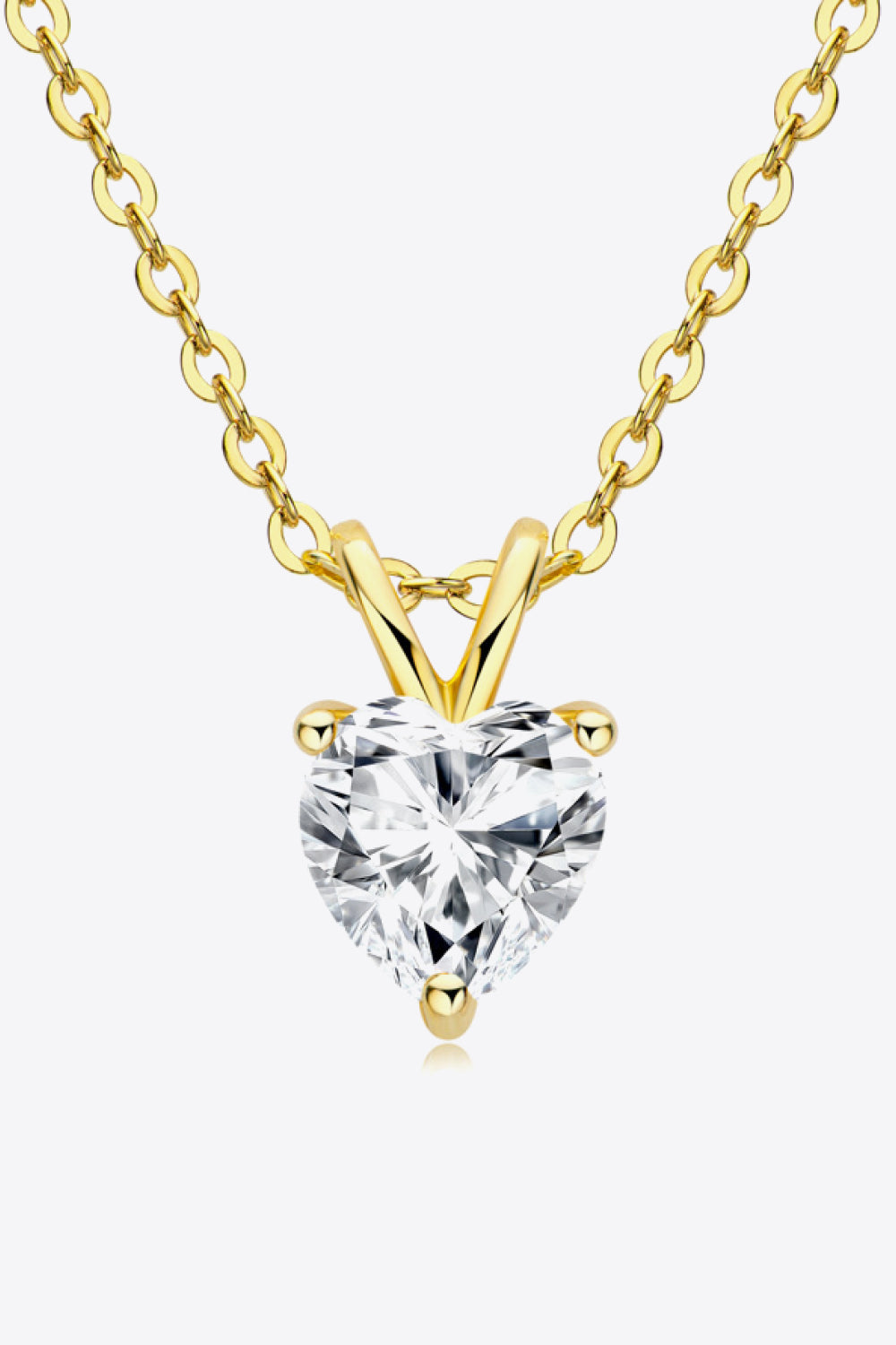 Heart-shaped 1 carat moissanite pendant necklace from Plush Fashion Hub, featuring a sparkling gemstone on a delicate chain.