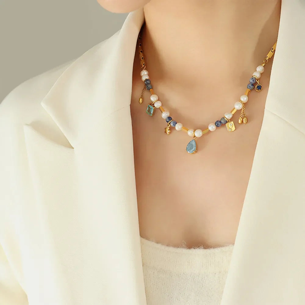 18K gold-plated beaded charm necklace with small decorative beads and a delicate charm, designed by Plush Fashion Hub.