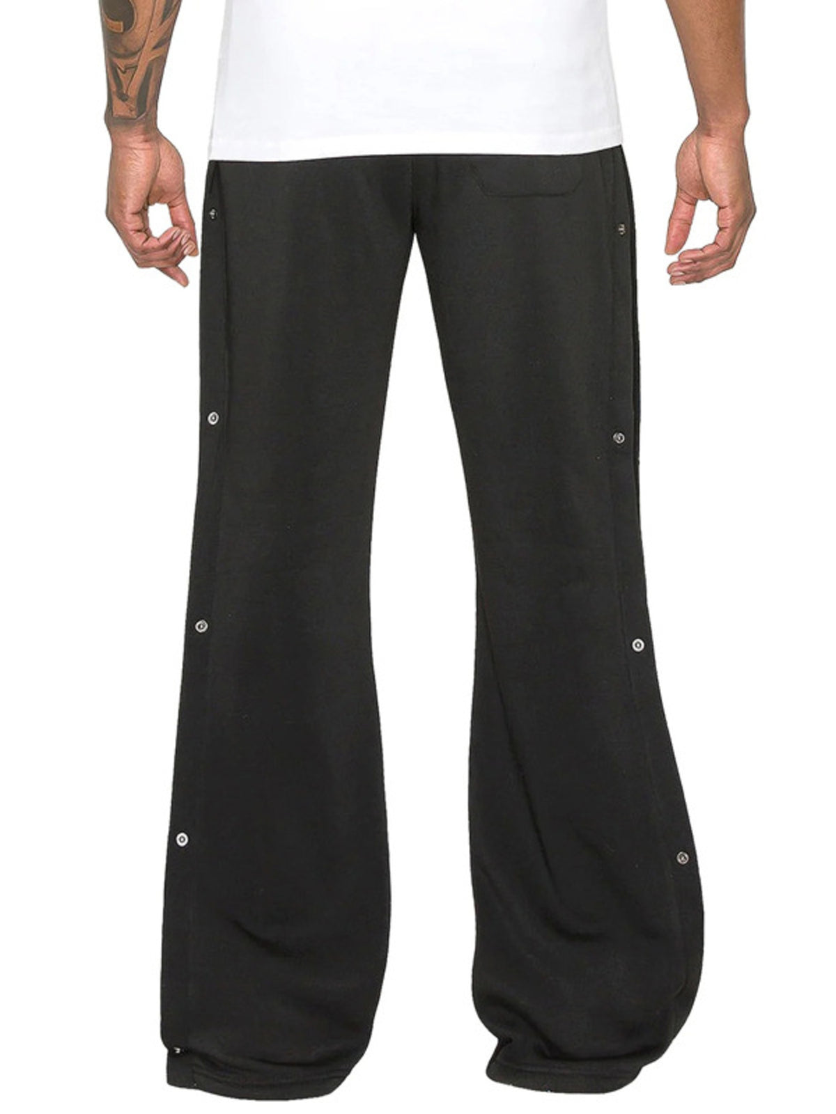 Plus size men's full-length pants with side snap buttons, made by Plush Fashion Hub, shown in a casual style.