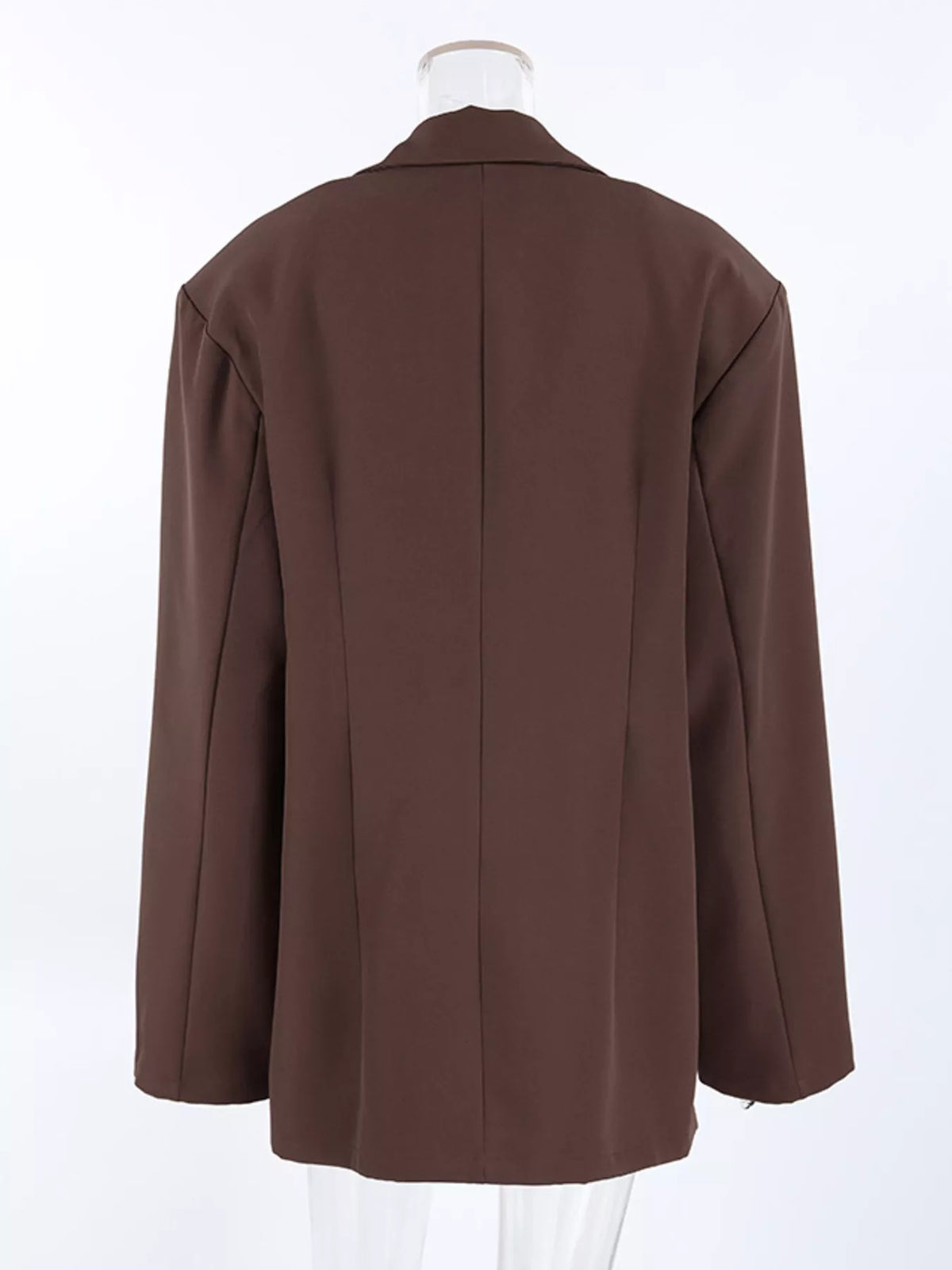 Black double-breasted blazer with lapel collar, tailored fit, from Trendsi, displayed on a mannequin.