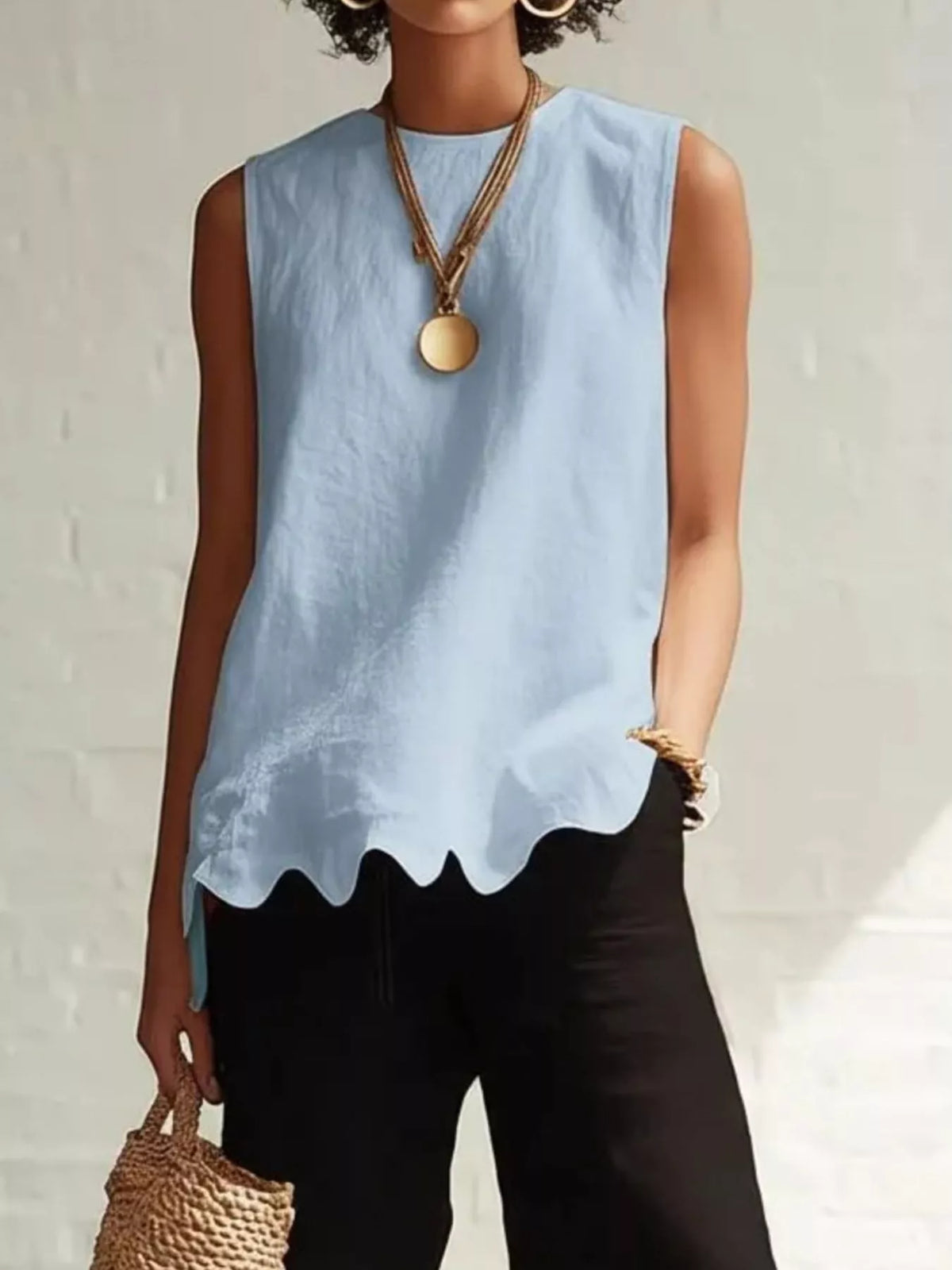 Plus size scalloped hem sleeveless tank top from Plush Fashion Hub, showing the stylish scalloped neckline and comfortable fit.
