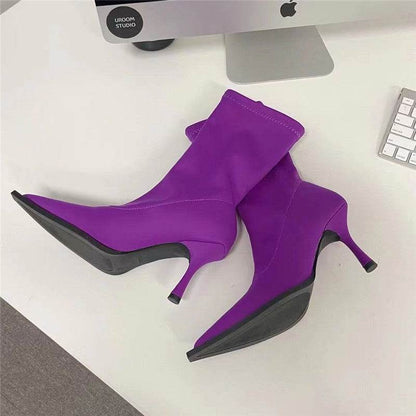 Fruit Color Pointed Toe Short Boots for WomenElevate your style with these high-quality Artificial PU boots! The pointed-toe shape adds elegance and the waterproof platform ensures everyday wear. The stiletto hBootPlush Fashions ShopPlush Fashion Shop