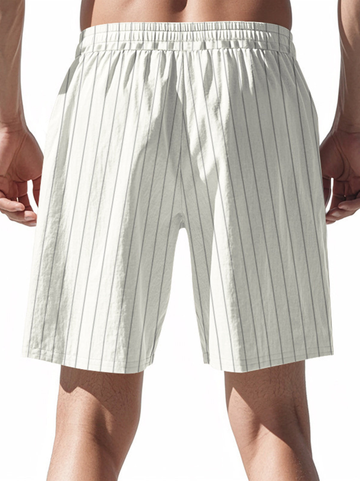 Men's full size striped drawstring casual shorts by Plush Fashion Hub, featuring a relaxed fit and comfortable waistband.