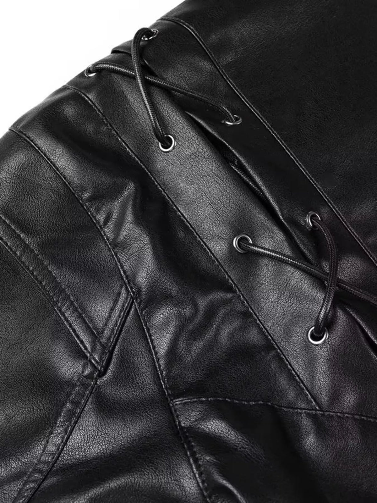 Women's leather belted jacket with shawl collar, stylish outerwear from Trendsi, featuring a sleek design and versatile fit.