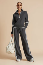 Women’s casual long sleeve two-piece sports set by FitiqueFit, featuring comfortable stretch fabric and stylish design for active wear.