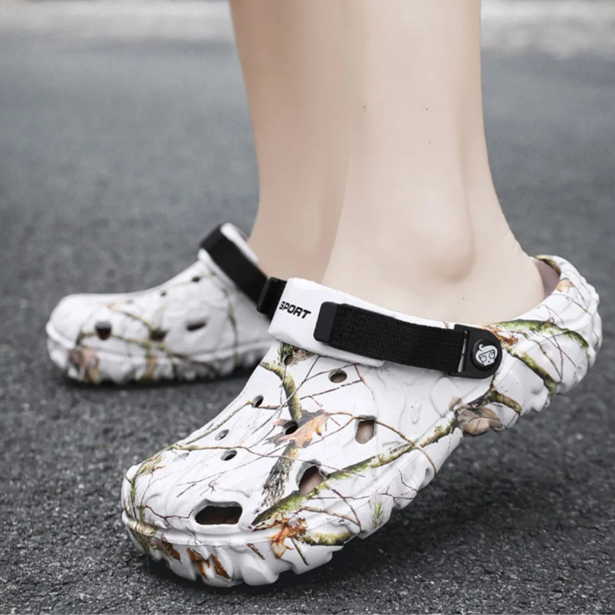 Men's printed round toe sandals by Plush Fashion Hub with colorful patterned straps and open-toe design.