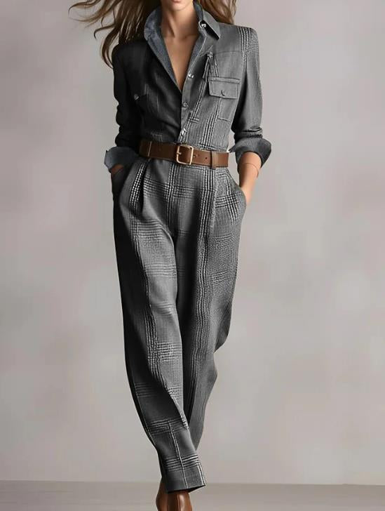 FitiqueFit notched lapel wide-leg jumpsuit for casualwear, featuring a tailored collar and relaxed wide-leg silhouette.
