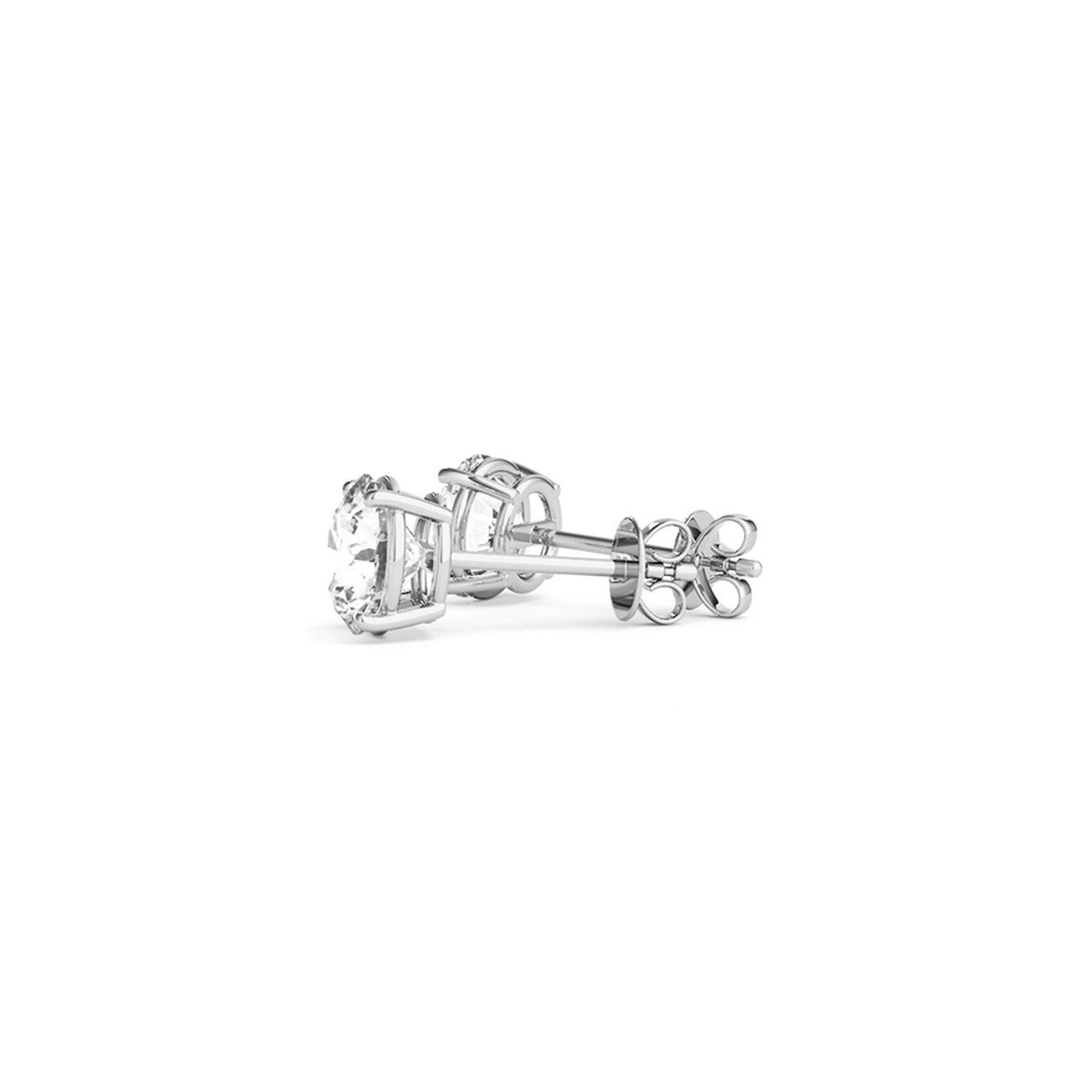Two 2 cttw certified IGI lab-grown round diamond stud earrings in 14k white gold with G/VS2 clarity.