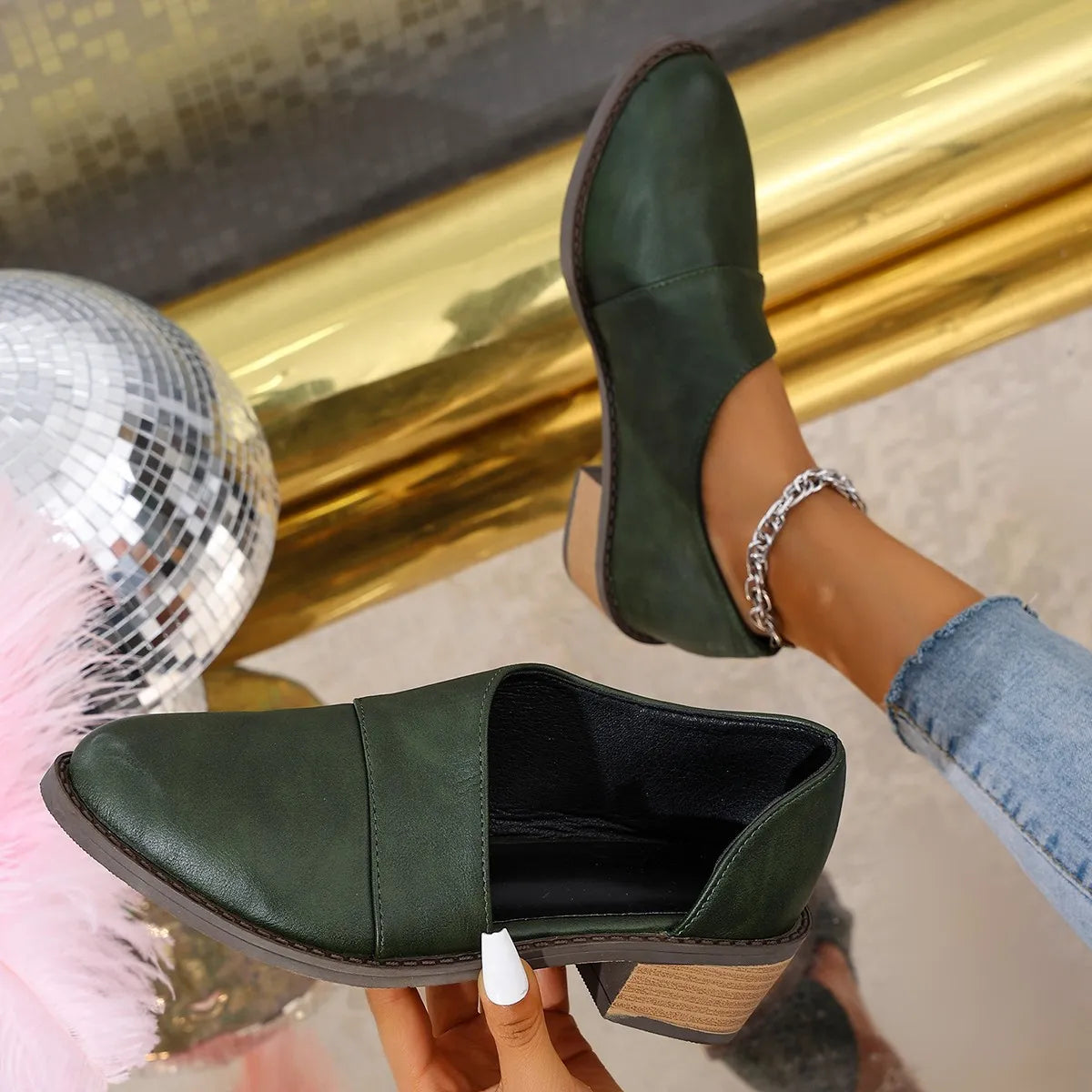 Women's point toe block heel pumps by Trendsi featuring sleek design and sturdy block heels for stylish comfort.