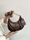 PU Leather Shoulder Bag with EarPods Bag in brown, medium size, stylish design.