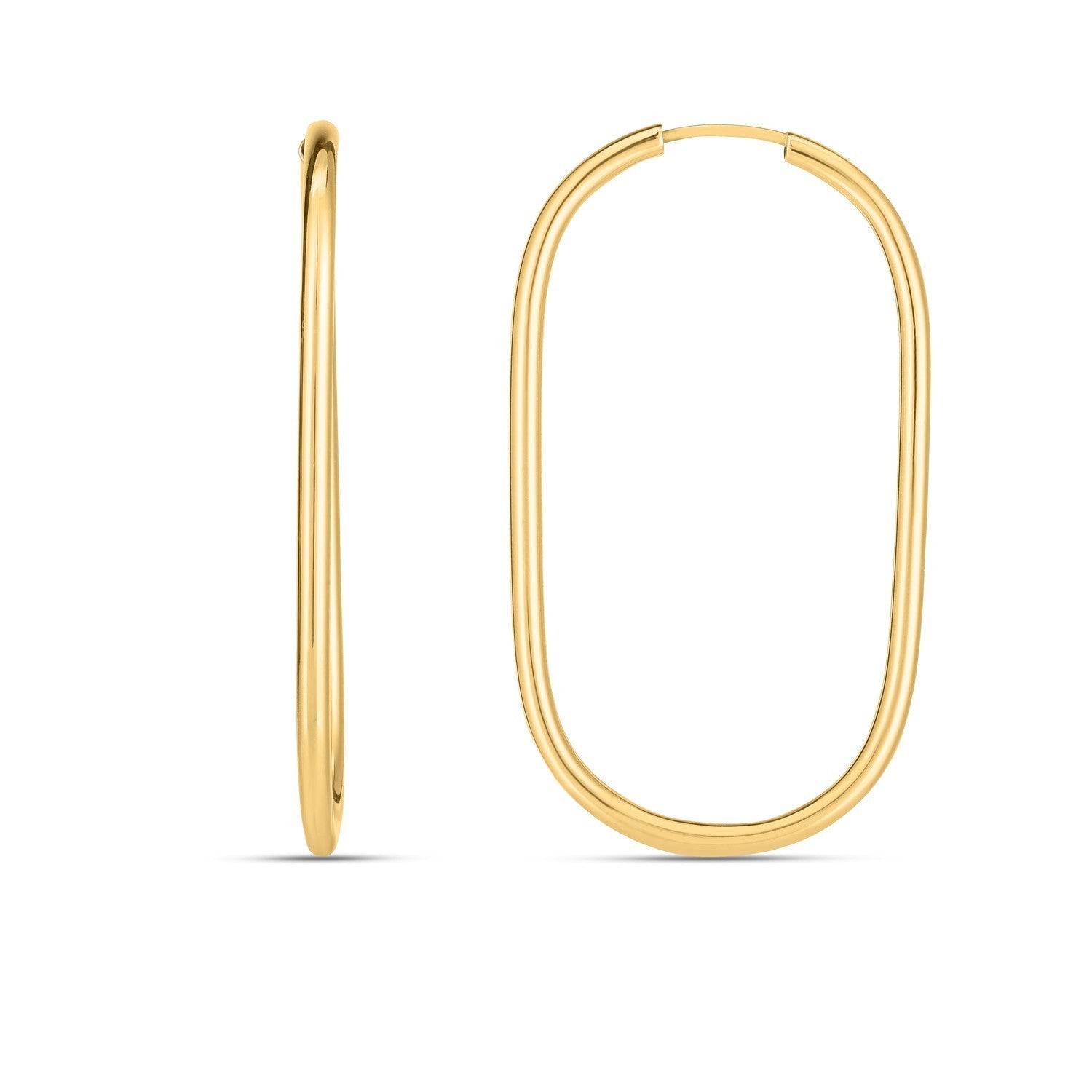 14k yellow gold large paperclip hoop earrings with endless design, stylish jewelry accessory for women.