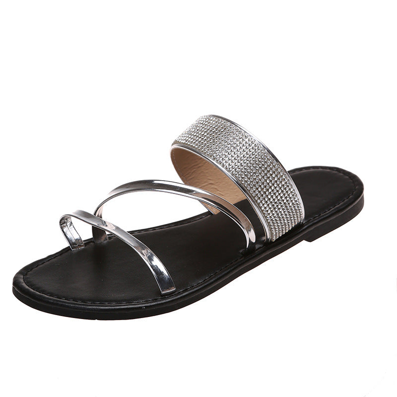 LadyShow.Store women's casual rhinestone outdoor sandals with breathable straps and stylish one-word cool design.