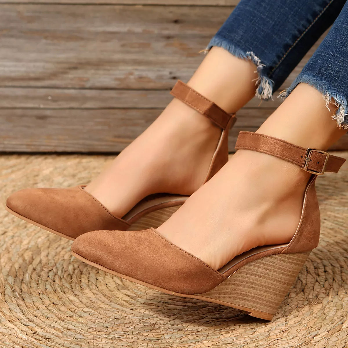 Point toe wedge sandals by Plush Fashion Hub featuring sleek design and comfortable heel for stylish summer footwear.