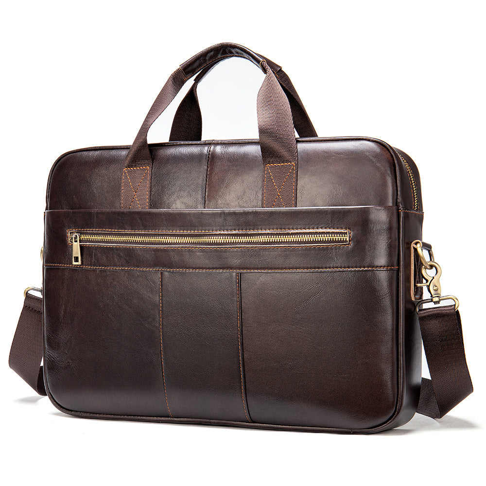 Pi-Mart leather retro casual briefcase with light finish, featuring a classic design suitable for business and everyday use.