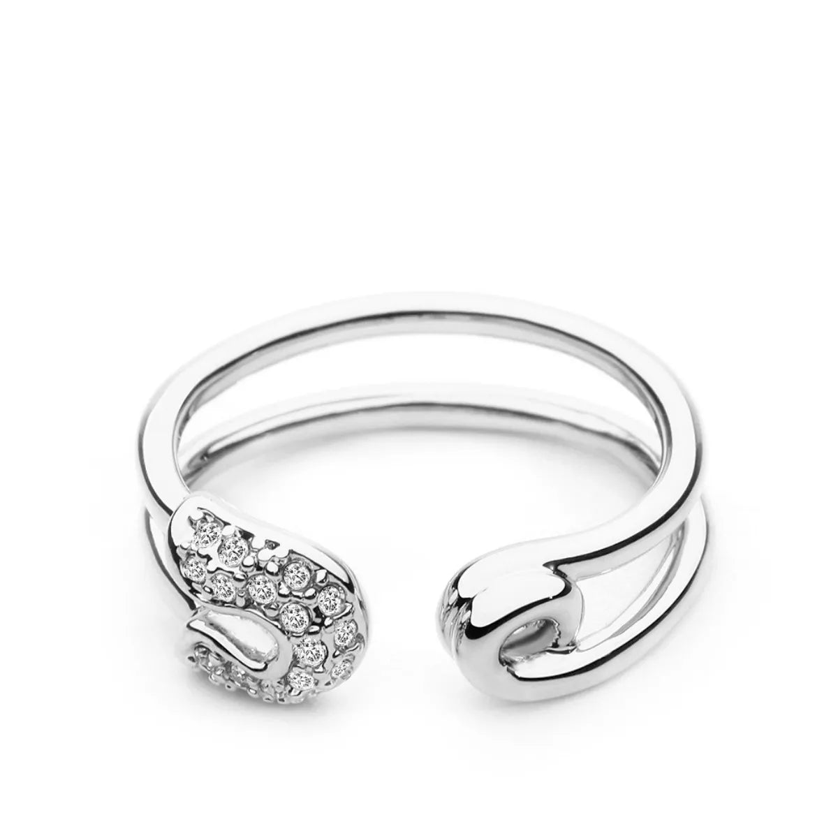 Plush Fashion Hub zircon double band open ring featuring sparkling cubic zirconia and a sleek silver finish.