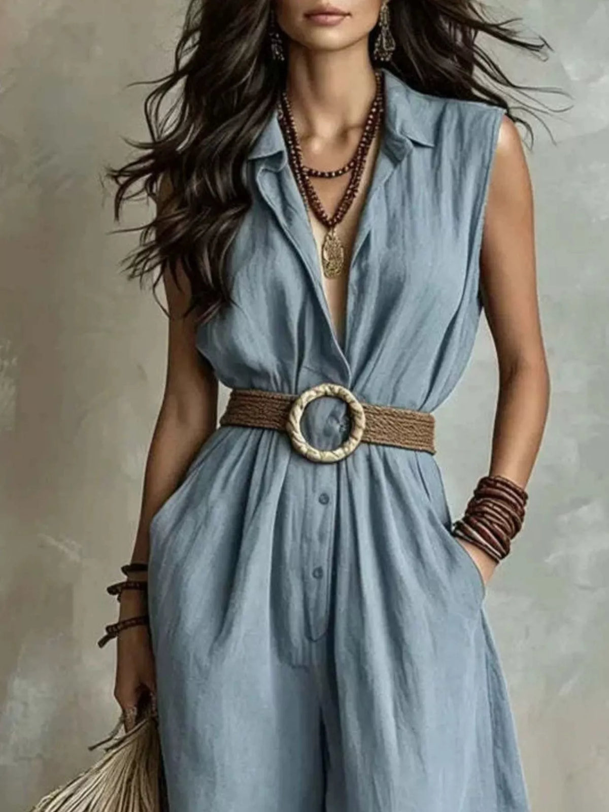 Plus size sleeveless wide leg jumpsuit from Plush Fashion Hub, full length with a relaxed fit and stylish design.