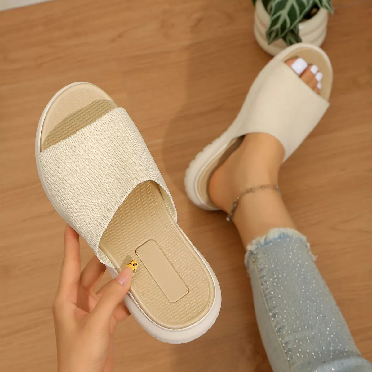 Open toe breathable sandals by Plush Fashion Hub featuring comfortable straps and lightweight design for summer wear.