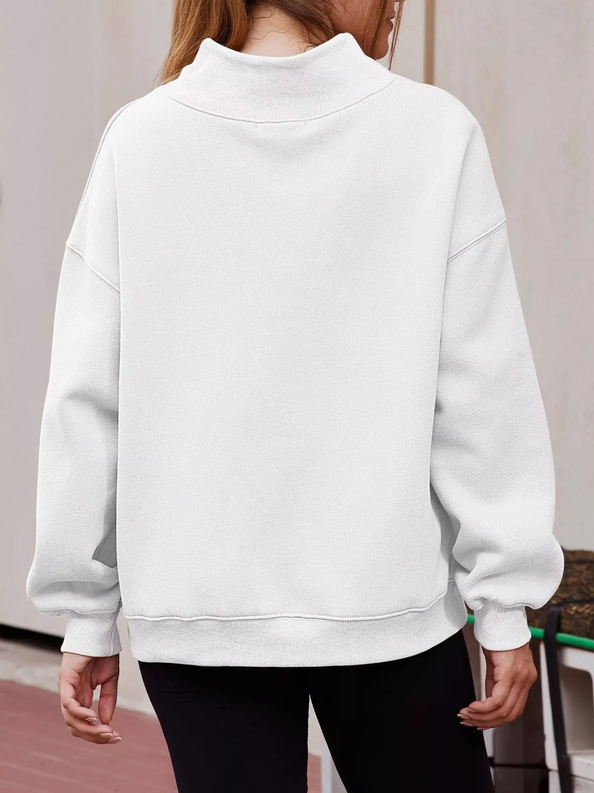 Women's plush fashion hub oversized sweatshirt with mock neck, dropped shoulders, and casual pullover style.
