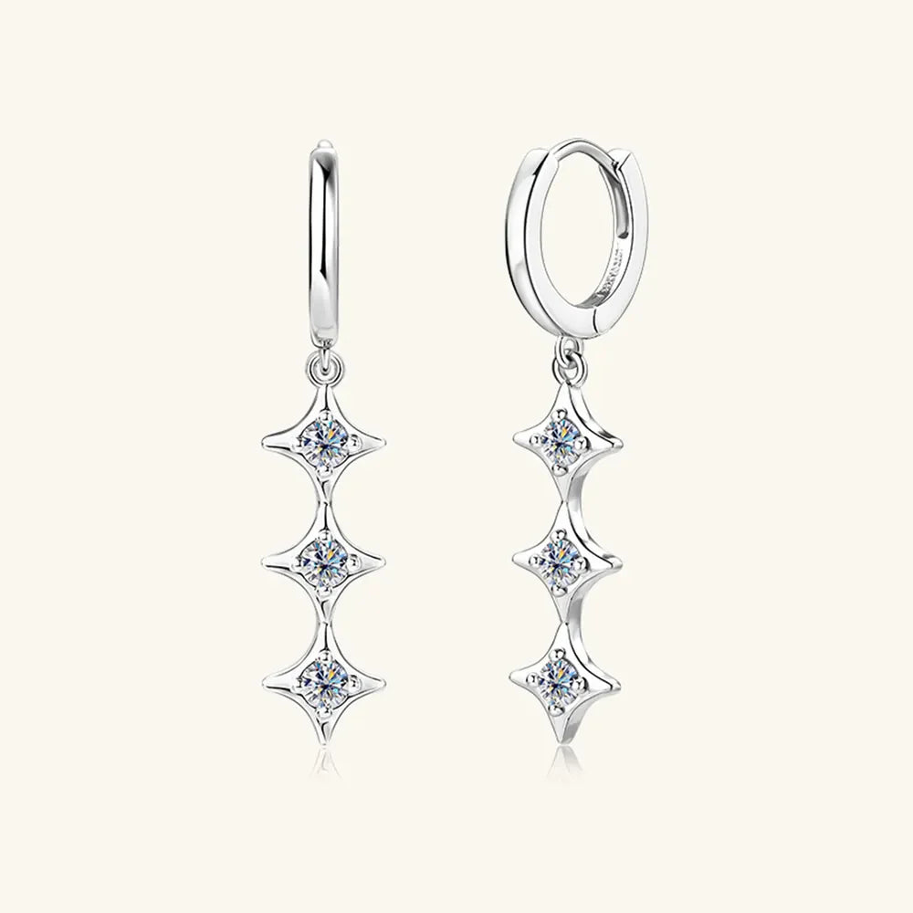 925 Sterling Silver Geometric Moissanite Earrings with sparkling stones, stylish jewelry accessory for fashion and special occasions