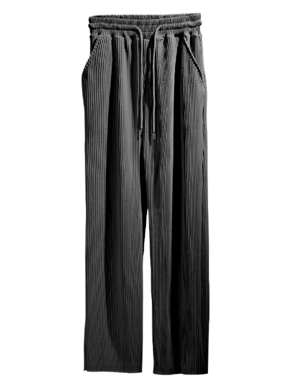 Men's full-size ribbed drawstring wide-leg pants by Trendsi, featuring a comfortable fit and casual style in the image.